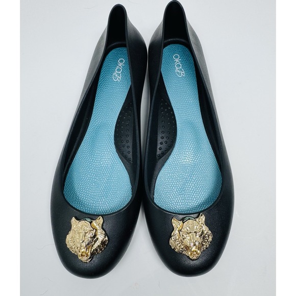 BALLET Shoes - Oka B Okabashi Women's Tiger Ballet Flats Size 10Black Rubber Jelly Slip On Shoe
